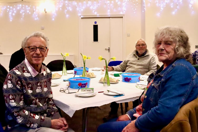 4 January 2024 Rotary Club of Crediton Boniface’s New Year Afternoon Tea Party for senior citizens David and Phyllis Edwards, who celebrated their 60th wedding anniversary in September 2024, were praised at the event (Will Goddard, Crediton Courier)