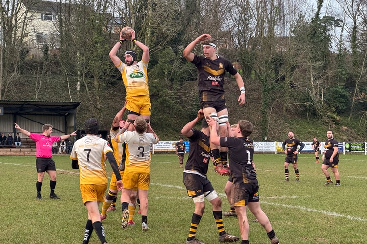 North Tawton winning a lineout against Crediton Seconds.  AQ 1834
