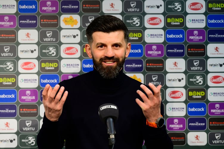 New Plymouth Argyle Head Coach, Miron Muslic during the Plymouth Argyle press call 13th January 2025, Home Park, Plymouth, Devon - Photo: Phil Mingo/PPAUK