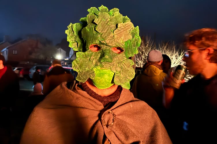 Joe Hooper with his Green Man mask at Sandford Wassail.  AQ 2075
