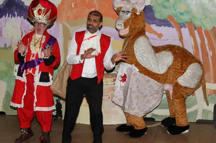 Buttercup and two of the cast of Jack and the Beanstalk.
