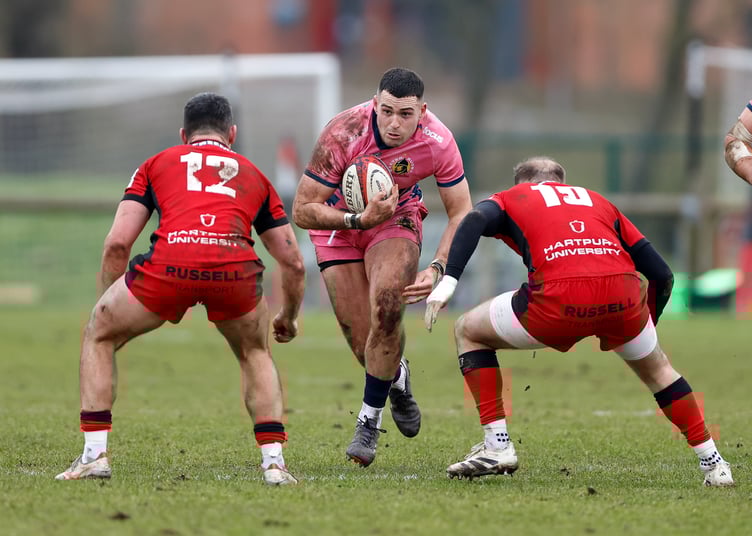 Exeter Chiefs centre Will Rigg in Premiership Rugby Cup action against Hartpury