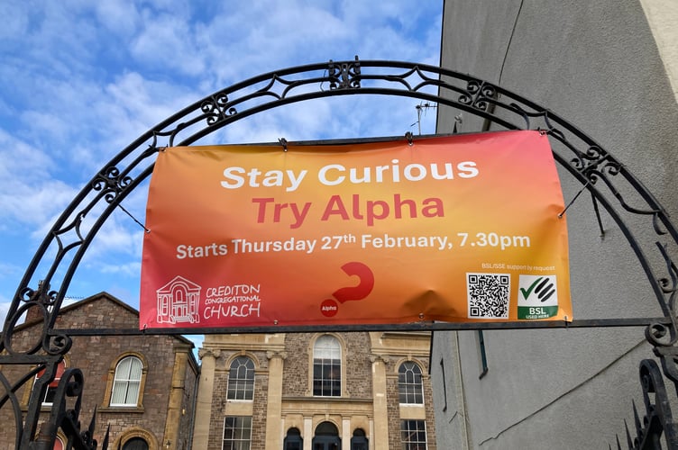 Alpha course banner at Crediton Congregational Church