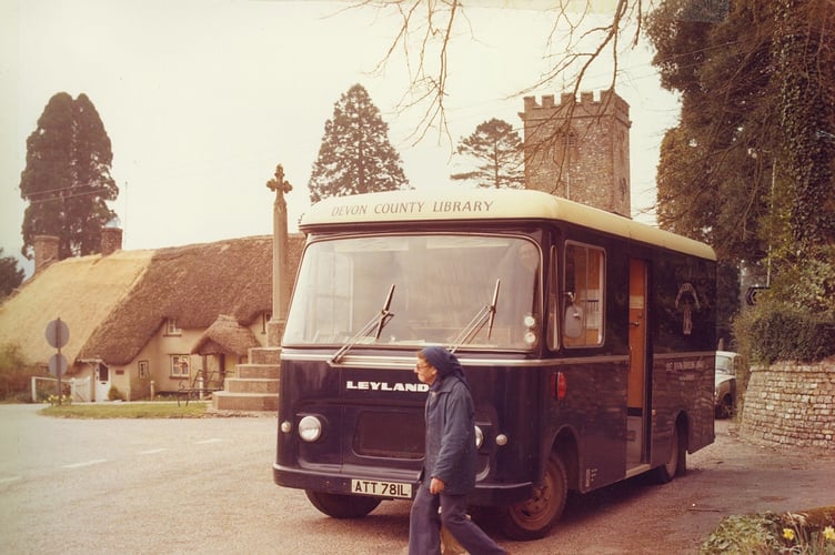 The East Devon mobile library, based at Honiton, visiting Upottery, mid 1970s
