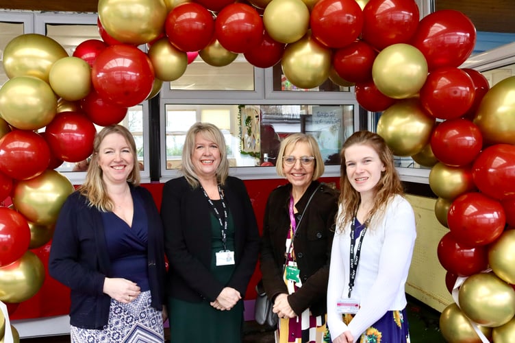 From left, Head of School Suzie Pinn, Deputy Primary Executive Headteacher Sarah Healey, Nikki Phillips of Devon County Council, Nursery Manager Amber Reed at the grand opening