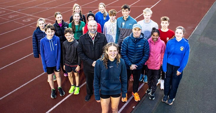 Innes Fitzgerald, front, with coach Gavin Pavey (centre right), Cllr Duncan Wood (centre left) and squad members.
