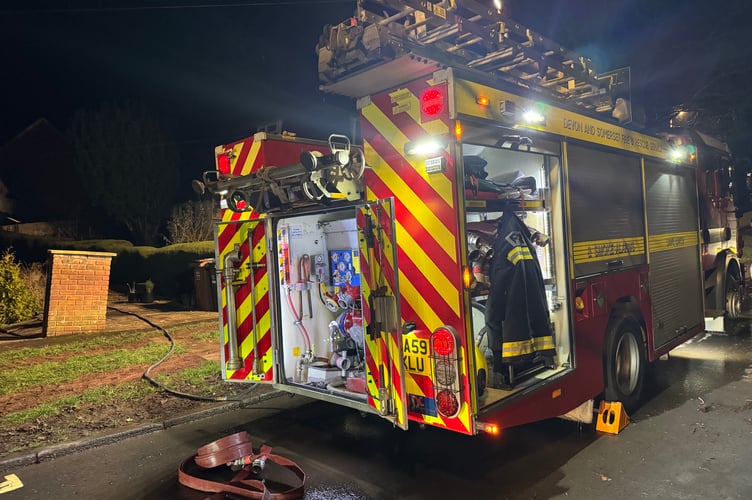 The Crediton fire appliance at the scene of the Winswood fire.  AQ 4326
