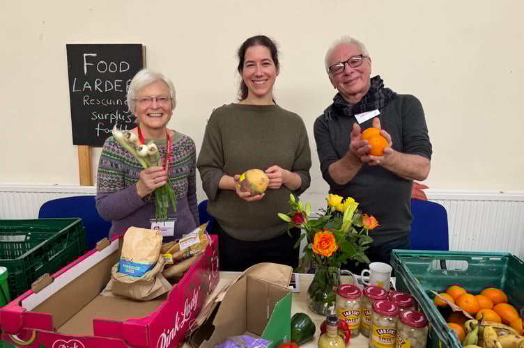 Crediton Food Larder had a stall where people could take away donated food items, rescued surplus food it had collected.  AQ 4427
