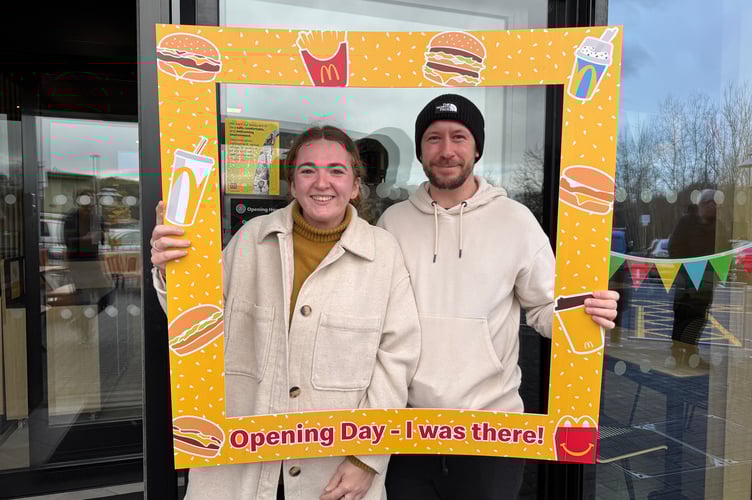 Chloe Bright and Will Richards from Exeter were the first customers at Crediton McDonald’s.  AQ 4923
