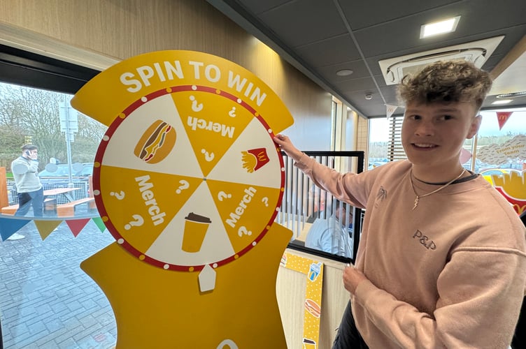 Finn from Shobrooke won a free burger voucher at Crediton McDonald’s on the opening day.  4928
