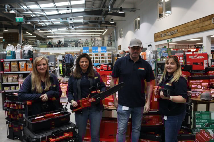 From left, Sophie Davey, Lauren Cook, Steve Roberts and Ann Avins of Mole Avon with a selection of Milwaukee products