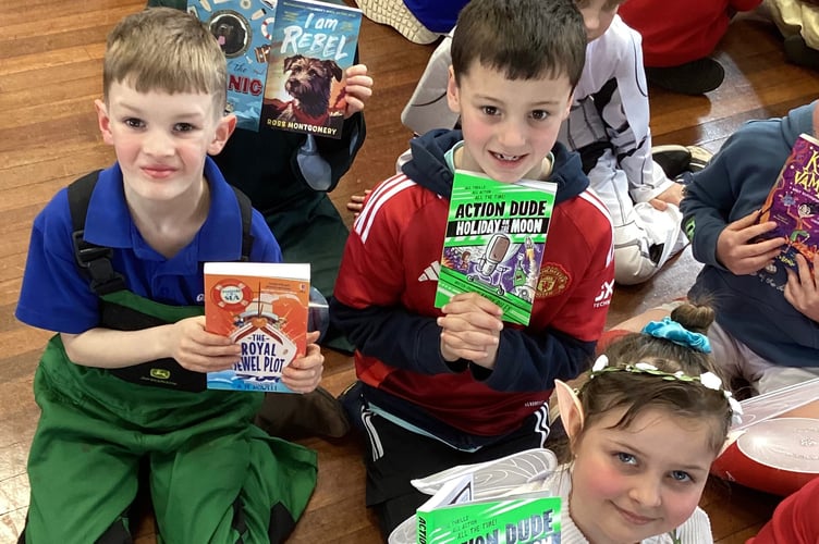 Morchard Bishop Primary School children with their book choices