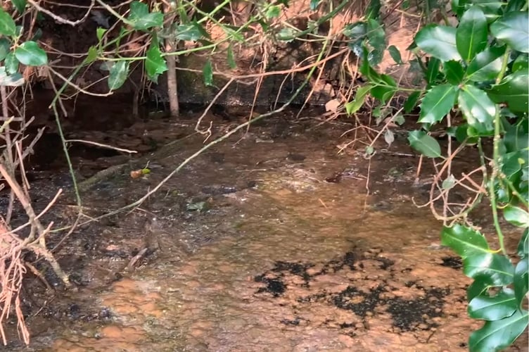 Still from video of leat at Lapford Mill showing apparent effluent