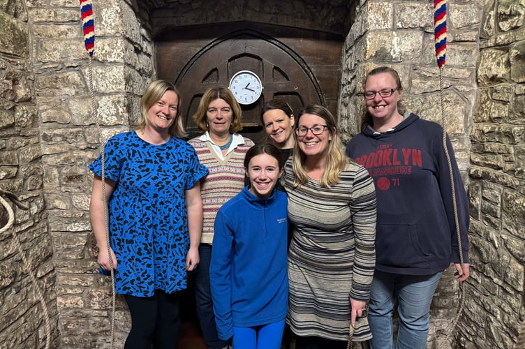 An all-girl band of ringers from Tiverton took part in the bellringing competition.  AQ 5644
