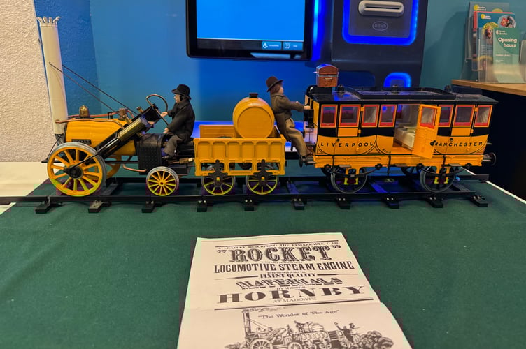 A model of The Rocket on display at the Railway Heritage Archive launch.  AQ 7026
