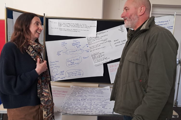 Vix Frisby, left, volunteered at the recent Crediton Town Council and Sustainable Crediton Barnfield Housing development consultation.
