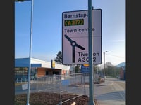 Crediton road sign put up the wrong way round
