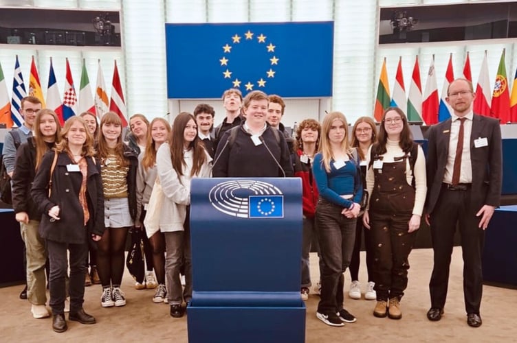 QE pupils in the Louise Weiss Building of the European Parliament in Strasbourg