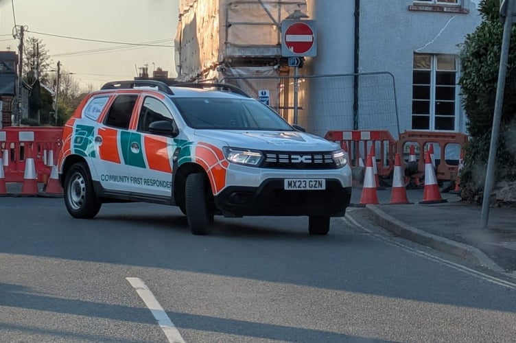 The Community First Response Vehicle parked near the former pub, The Cross Hotel, in Copplestone on Sunday, April 6.  Image: Stu Penny
