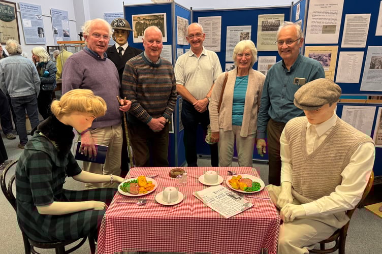 At the Crediton Museum exhibition launch, from left, Keith Mortimer, Jim King, Chris Tucker, Anne Tucker and David Nation.  AQ 8374
