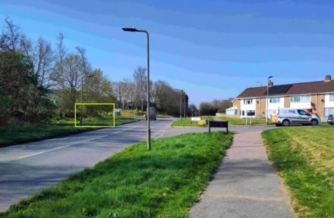 Position of the proposed battery energy storage facility on the left of the A3072 entrance road to Hatherleigh