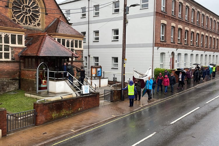 Procession arriving at Crediton Methodist Church