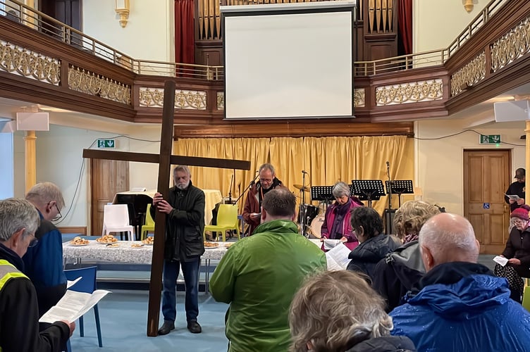Worshipping inside Crediton Congregational Church
