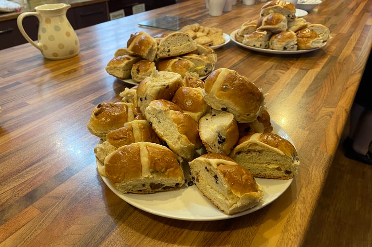 Participants enjoyed hot cross buns and hot drinks at Crediton Congregational Church