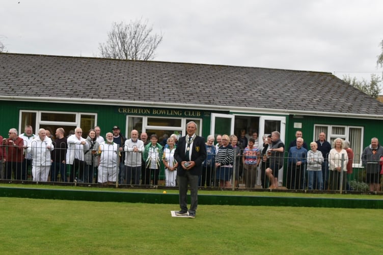 Crediton Bowling Club President for 2025, Steve Wollacott, rolled up the first wood of the season.
