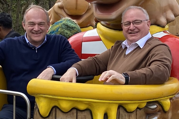 Liberal Democrat leader Sir Ed Davey and North Devon Liberal Democrat MP Ian Roome on the theme park attractions at The Big Sheep