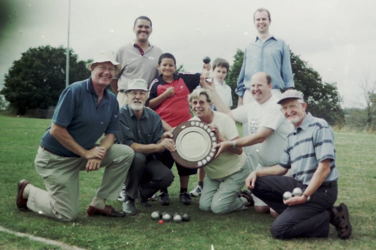 Crediton Annual Boules competition winners, Tearaways and runners-up Incredibles in July 2004. DSC01582