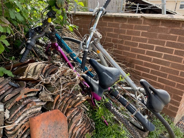 A view of the bikes found in a hedge in Crediton.

