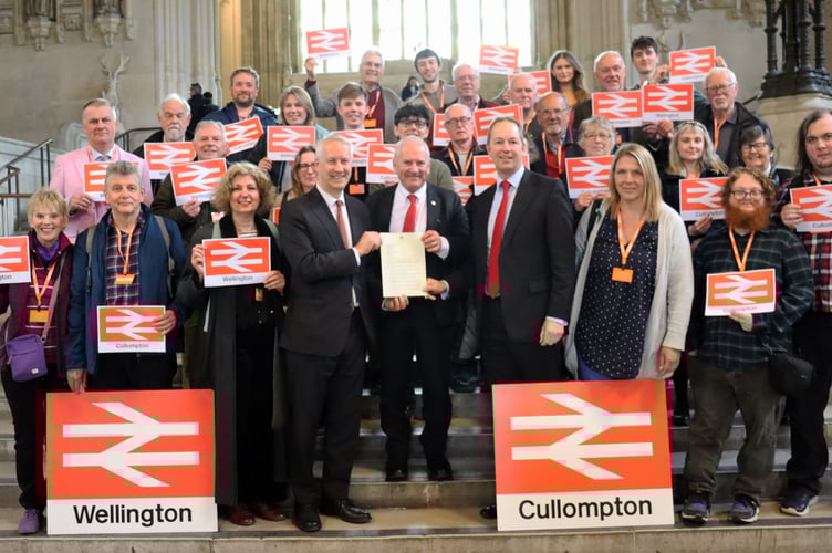 A 30-strong delegation, organised by Gideon Amos MP, travelled to Parliament yesterday (Wednesday) to press the case for new railway stations in Wellington and Cullompton.