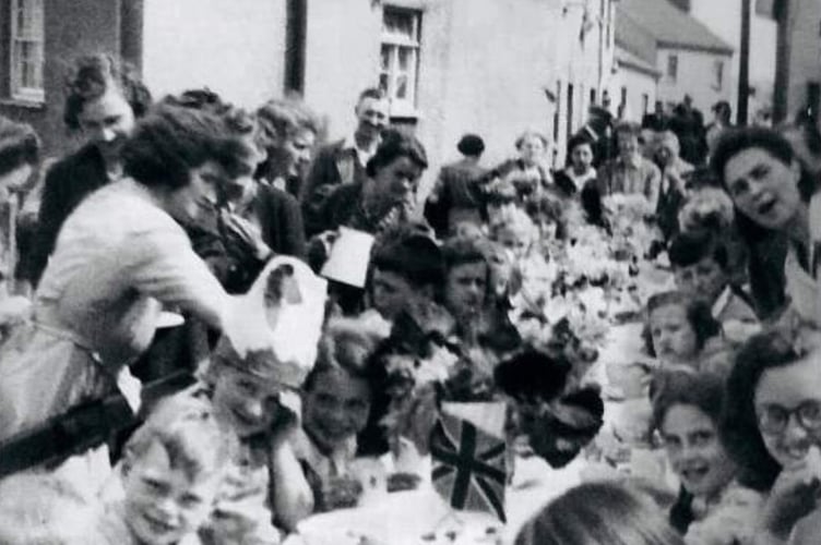 VE Day street party in Park Street, Crediton in 1945