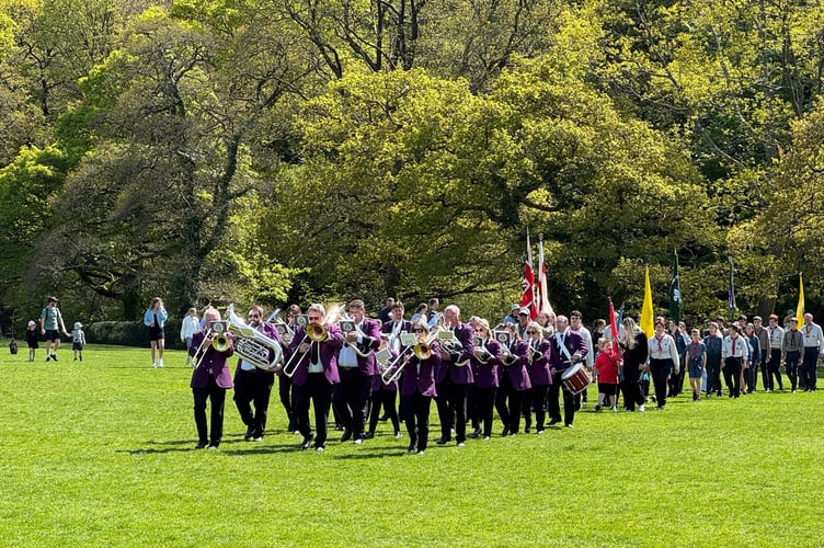 Okehampton Silver Band leading the Scouts St George’s Day Parade.  AQ

