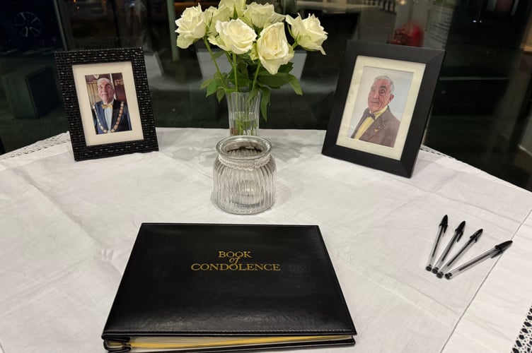 The book of condolence to the late Frank Letch in the reception at Phoenix House, Tiverton. AQ 9916