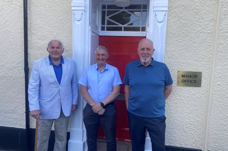Jeremy Lee, left, with the Mayor of Crediton, Cllr Guy Cochran, centre, and Deputy Mayor, Cllr Steve Huxtable, outside Manor House.
