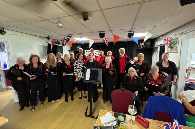 Tedburn Community Choir sang for the Pathfinder VE Day 80th party.  AQ 0526
