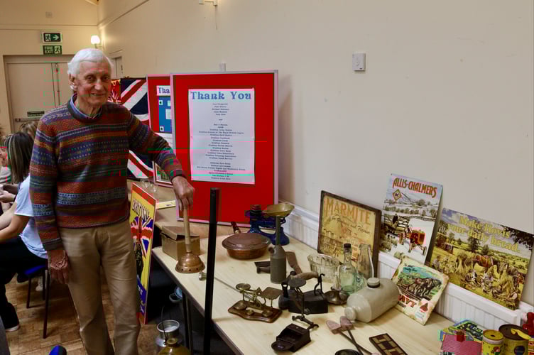 8 May 2025 Crediton VE Day cream tea 6x pic special Michael Coleman with his 'The Way Things Was' display
