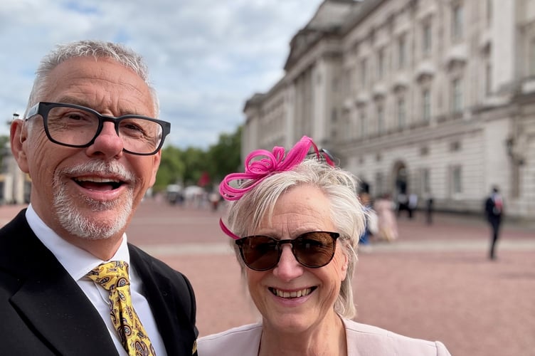 Cllr John Downes and his wife, Christine at Buckingham Palace.
