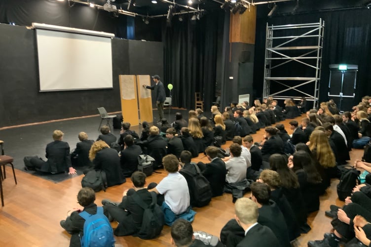 During Steve Camden’s visit to QE School in Crediton.
