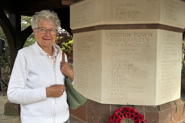 Molly Strong, from Crediton, praised Crediton Town Council for organising the town VE Day 80th celebrations.  She was in Lincolnshire for VE Day.  AQ 0780
