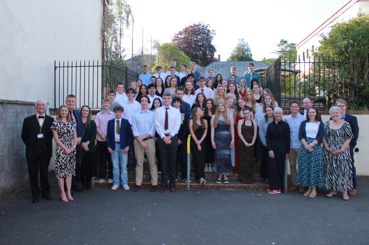 Students from Queen Elizabeth’s School in Crediton before the Sixth Form Diploma Awards evening.
