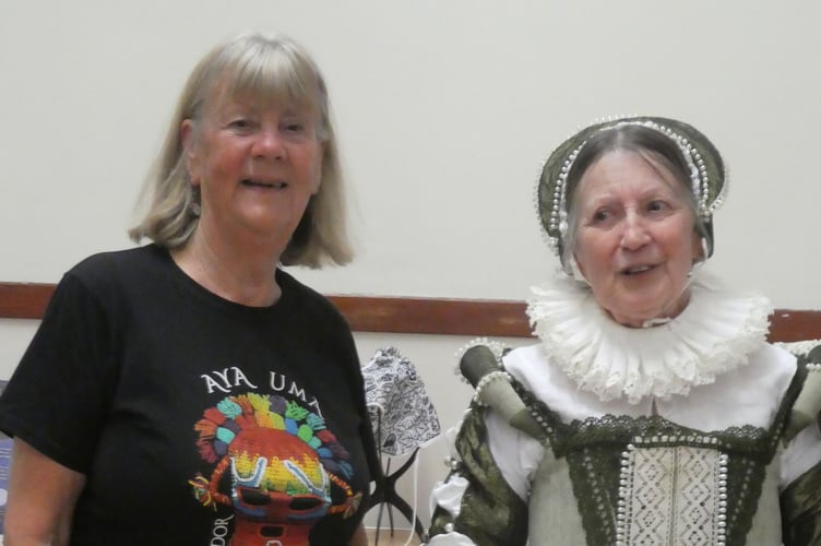 Rosemary Griggs, right, wore 16th century clothing for the talk