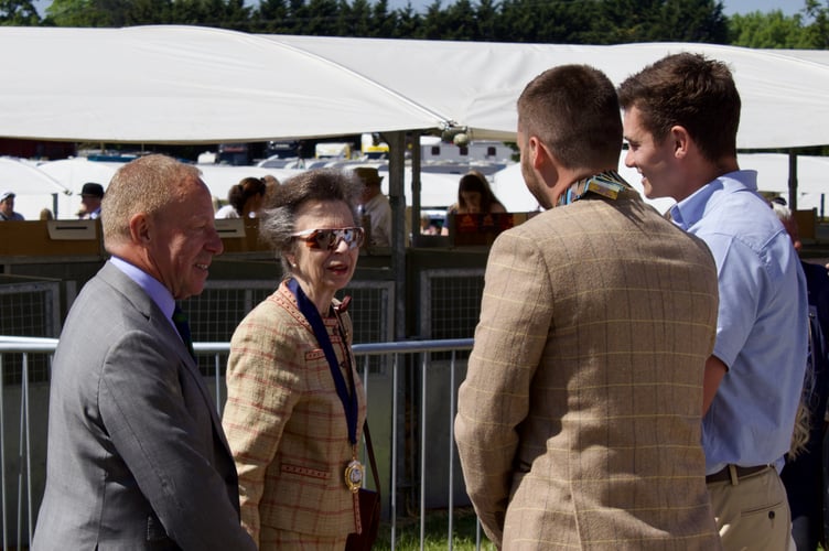 HRH The Princess Royal with John Lee OBE DL speaking to young farmers