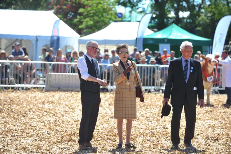 Devon County Show. Show President HRH The Princess Royal tours the cattle ring