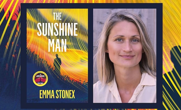 The cover of ‘The Sunshine Man’ and author Emma Stonex.
