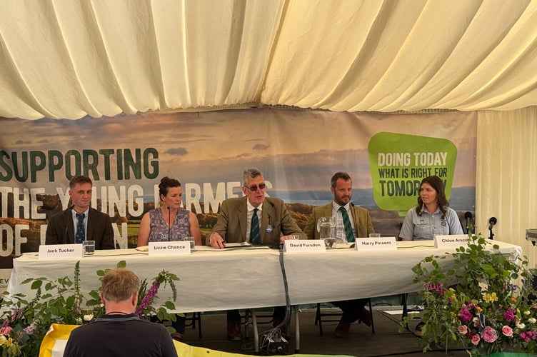 Speakers during a YFC debate, from left, Jack Tucker, Lizzie Chance, David Fursdon, Harry Pinsent and Chloe Arscott. AQ 1841