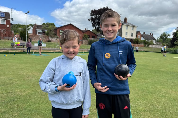 Matilda (8) and Arthur (11), had fun at the taster event at Crediton Bowling Club. AQ 2694