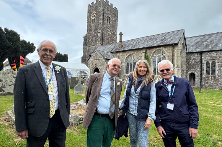 At the Coldridge event, from left, Churchwarden John Smith, Historian John Dike, author and television celebrity Philippa Langley and right, Churchwarden Andrew Green. AQ 2636